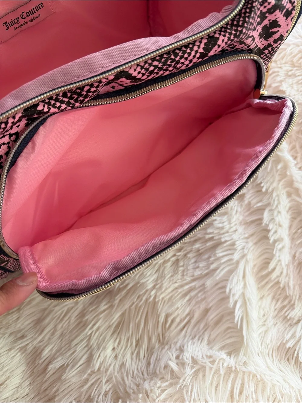 JNWT uicy Couture Cosmetic Bag with Pink Snake-Print Trim